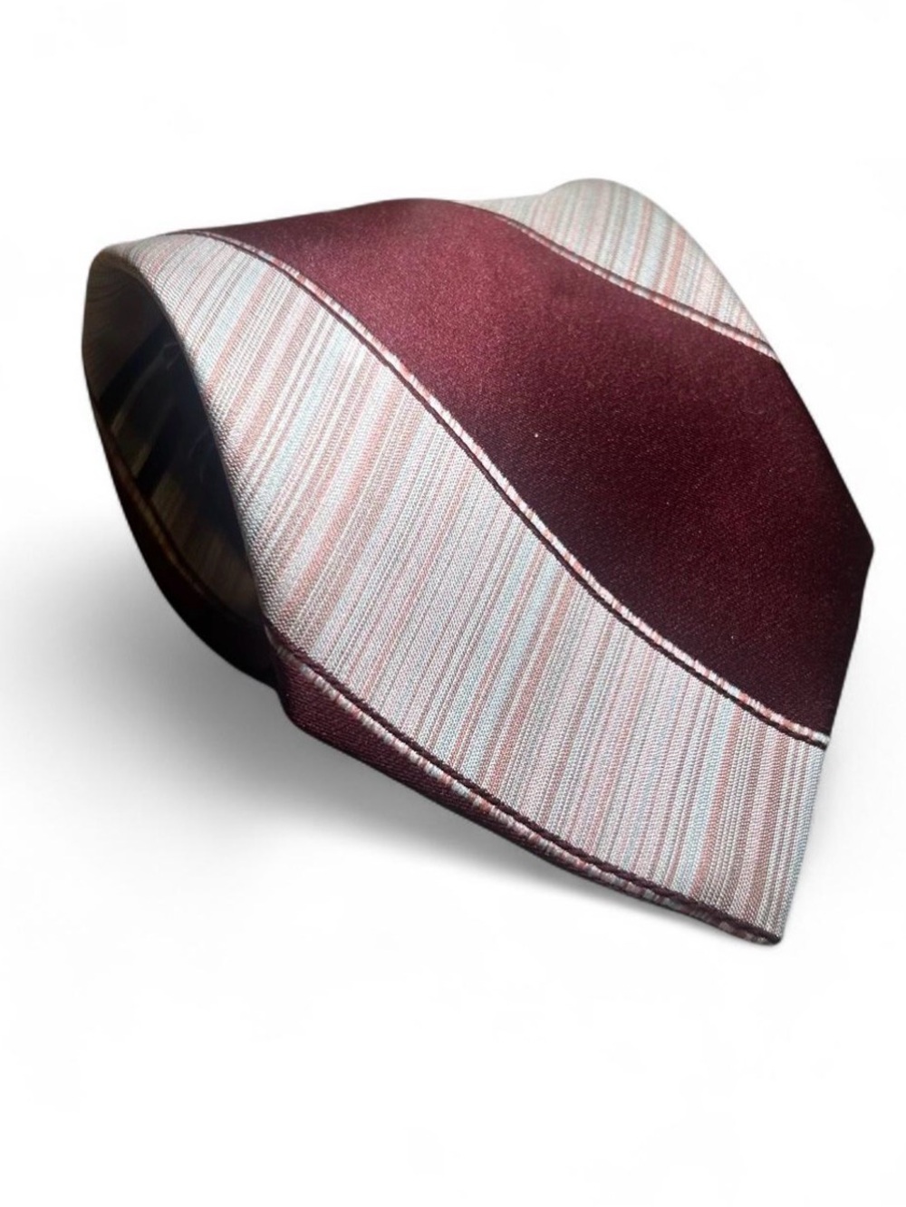 Lanvin Vintage Tie Burgundy Red Striped Polyester Necktie Paris France Men's